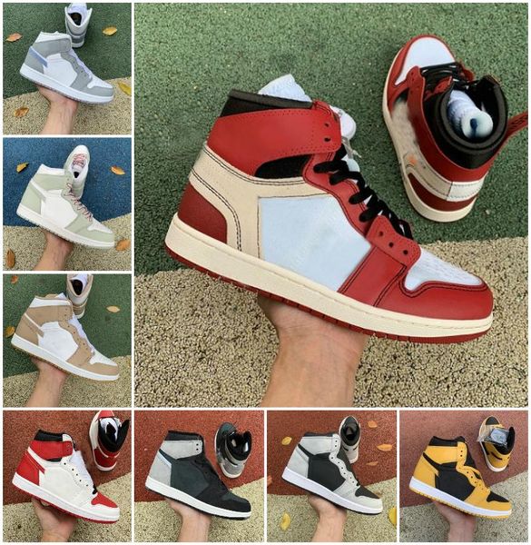 

mens 1 high og basketball shoes women sneakers university blue royal patent bred atmosphere dark twist wolf grey designer 1s tan gum moc mae, Black