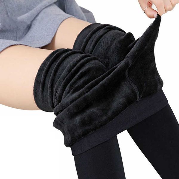 

women's leggings winter for women warm leggins solid color velvet high waist stretchy dropshipping t221014, Black