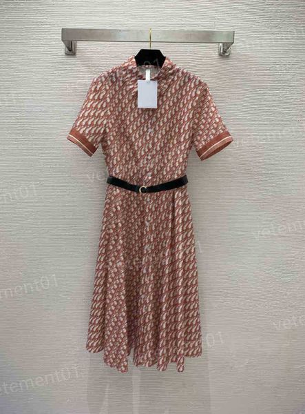 

brand women dresses classic presbyopia letter logo print with cd belt lapel short-sleeved dress luxury designer dresses for women clothing 0, Black;gray