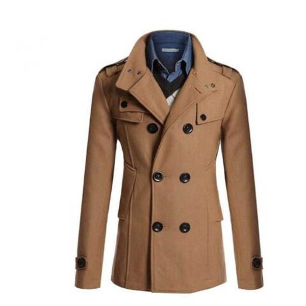

men's trench coats qnpqyx men british slim double breasted acrylic mens long turn-down collar coat sleeve jacket male, Tan;black