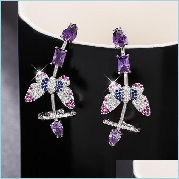 

stud stud symmetrical purple cubic zirconia lovely butterfly ear cuff climber earring for women fashion punk jewelry 1094 b3 drop del dh40a, Golden;silver