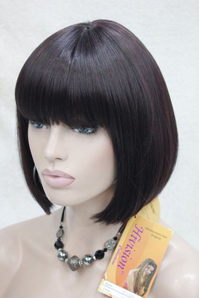 

hivision heat resistant cute dark eggplant purple central dot skin bob wig, Black