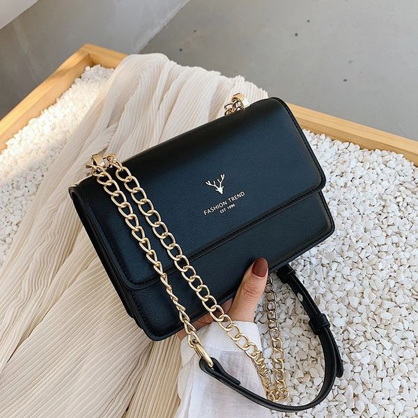 

2022 new brand deer head bag small crossbody for women fashion solid color leather square handbag women shoulder messenger bags