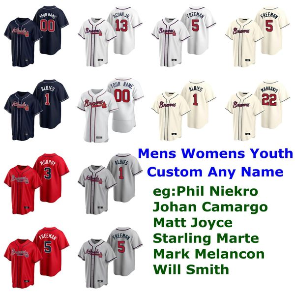 

college wear 2020 baseball jerseys womens max fried jersey mike foltynewicz cole hamels marcell ozuna freddie an navy red custom stitch, Black