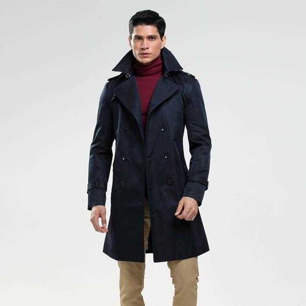 

men's trench coats fashion-men's men coat size custom-tailor england double-breasted long pea slim fit classic coat as gifts 5xl, Tan;black