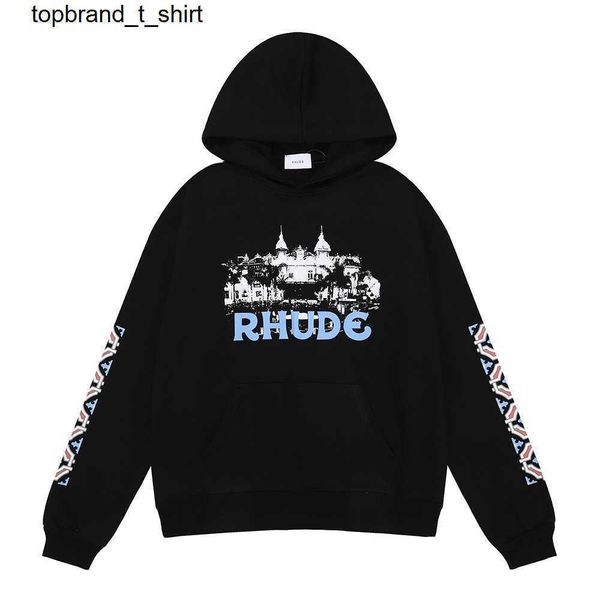 

new men's hoodies designer sweatshirts fashion winter rhude castle printed cotton terry hoodie sweatshirt men women streetwear hoodie, Black