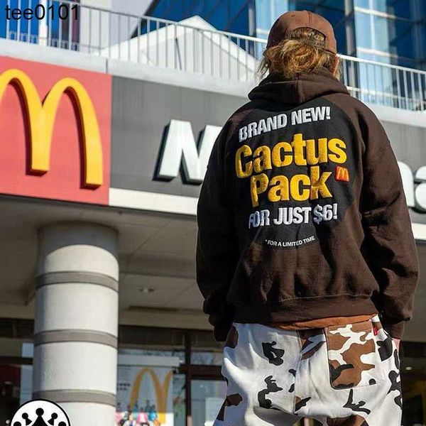 

trendy hip hop kanyes travies scott co branded old wheat foam printed plush hoodie, Black