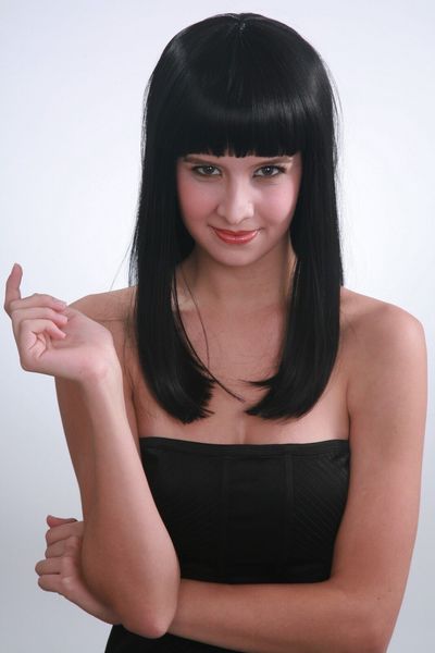 

medium length heat resistant black dot skin straight theater cleopatra wig