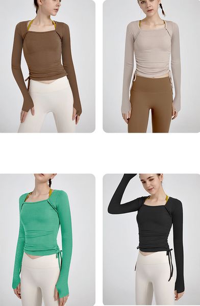 

2022 new women's yoga clothing long sleeve sweatshirt side drawstring autumn and winter style quick dry gym clothes