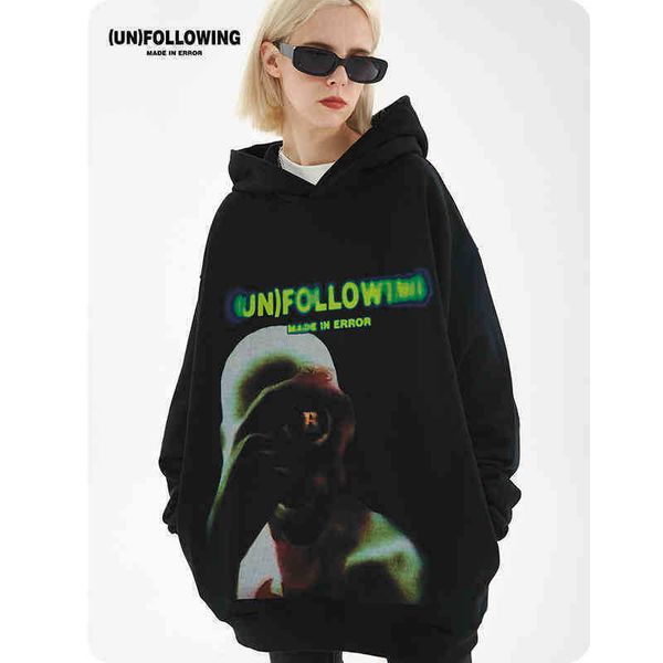 

abstract figure print street hip hop national fashion brand loose hooded pullover new products in autumn and winter, Black