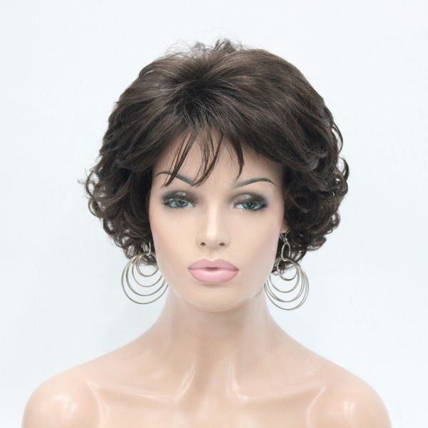 

wavy curly chestnut brown short synthetic hair full women's wigs, Black