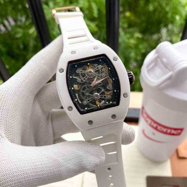 

luxury mens mechanics watch richa rm wristwatch business leisure rm055 multifunctional automatic mechanical mill white ceramic tape men&#039