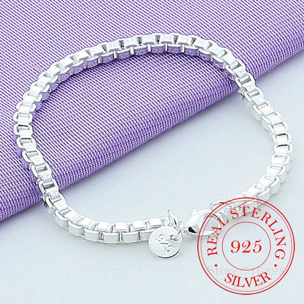 

beaded strands 925 sterling silver square box chain bracelet for women fashion charm wedding engagement party jewelry l221012, Black