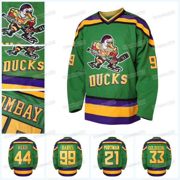

96 charlie conway 1996 mighty ducks movie hockey jersey 33 greg goldberg 99 adam banks green all stitched and embroidery in stock, Black;red