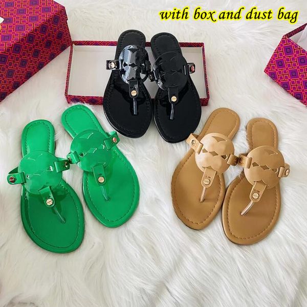 

brand women slippers flip flops genuine leather flat designer sandals black brown yellow rose blue beach shoes with box size 34-43