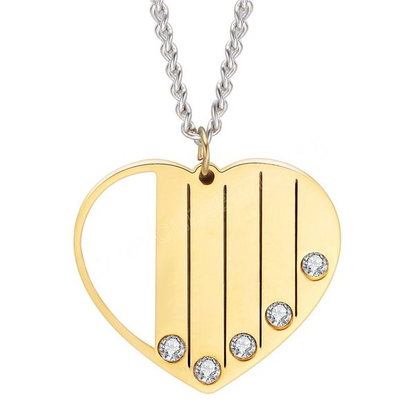 

black gold silver color necklaces stainless steel zircon heart pendant necklace for women valentine's day gift