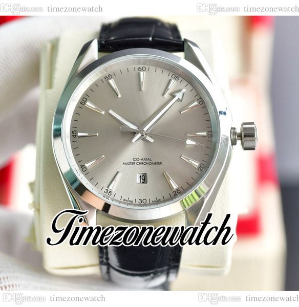

41.5mm aqua terra 150m automatic mens watch 220.10.38.20.09.001 gray dial stick markers steel case leather strap new watches twom timezonewa, Slivery;brown