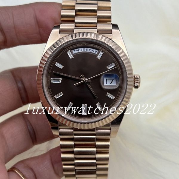 

nf factory steel watches v5 40mm diamond set gold dial fluted bezel ice automatic mechanical movement sapphire glass president stainless men, Slivery;brown