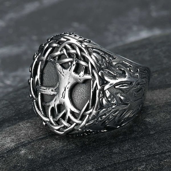 

cluster rings vintage 316l stainless steel viking tree of life rings for men women odin celtics knot nordic ring fashion amulet jewelry gift, Golden;silver