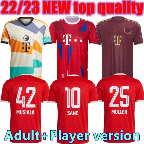 

22 23 fc bayern munich lewandowski soccer jersey goretzka fans player version home red sane gnabry coman muller davies kimmich 2022 men kids, Black;yellow