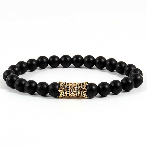 

beaded strands 2021 vintage hollow tube men bracelet temperament gold color pave cz 8mm handmade matte bead bracelet for men jewelry gift l2, Black