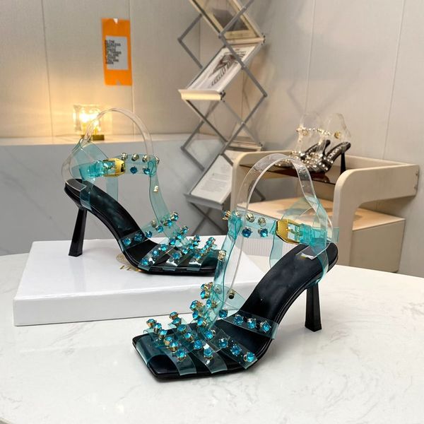 

classic high heeled sandals party fashion 100% leather women's dance shoes designer heels suede women diamond-inset stiletto heels shoe, Black