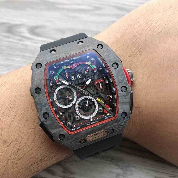 

luxury mens mechanics watch richa rm wristwatch carbon fiber large dial men's mechanical mclaren's same brand wine barrel hollow f
