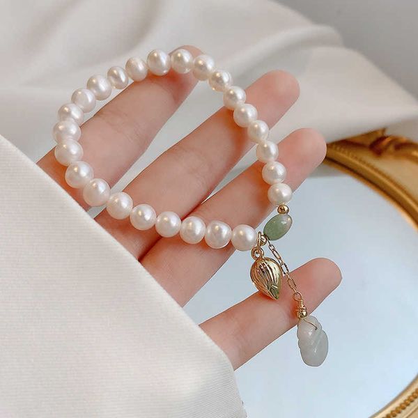 

beaded strands luxury purse/wallet chalcedony pendant 8mm natural freshwater pearls beaded bracelets for women ladies fashion jewelry ybr545, Black