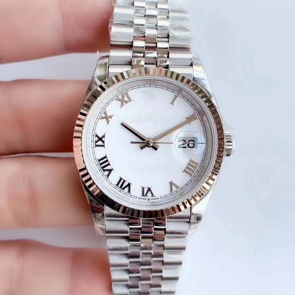 

with original box papers high-quality watch new version 18k white diamond bezel 36mm 41mm dial automatic fashion men's watch wristwatch, Slivery;brown