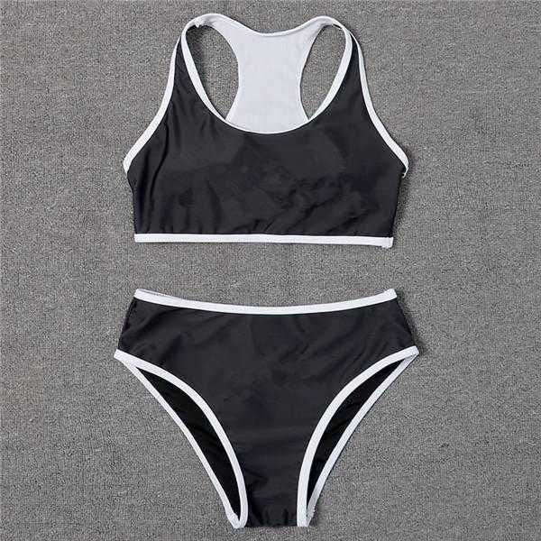 

new bikini swimwear women letters two-piece high waist bikini set bathing suit beachwear summer black or white swimsuituz2d