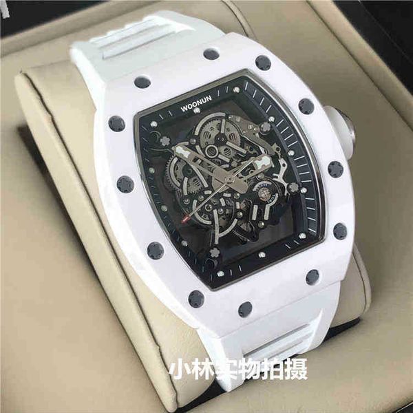 

richa carbon fiber men's automatic mechanical watch white ceramic wine barrel mill personality large dial wb6f