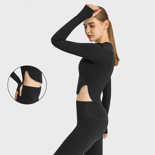 

l220 yoga to tee side seam split sweatshirt slim fit long sleeve shirts soft against skin casual jogging sportswear with removable