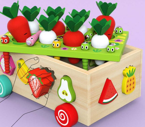 

Educational Children Toy Farm Orchard Toy Wooden Building Block Matching Car Insects Pulling Radishes Disassembly And Assembly