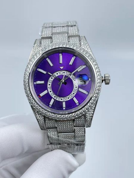 

mens mechanical watches luxury full diamond 40 mm dail with precision and durabilit automatic movement and stainless steel case sapphire gla, Slivery;brown