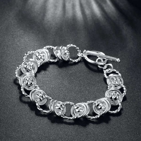 

beaded strands street trend 925 sterling silver creativity classic circle bracelet for woman man wedding party gifts fashion noble jewelry l, Black