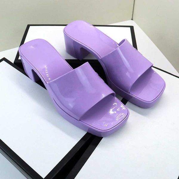 

fashion slipper heel women luxury designer sandal lady slides platform wedge rainbows summer slippers for ladies brands rubber beach, Black