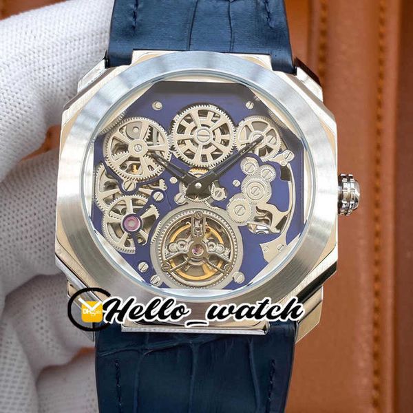 

new octo finissimo tourbillon 103188 blue skeleton dial miyota automatic mens watch steel case blue rubber strap sport watches