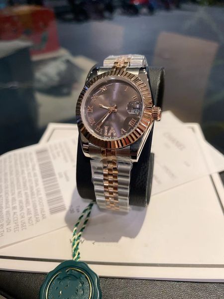 

with original box 26mm 31mm woman watch datejust date president 18k gold diamond dial asia 2813 movement mechanical automatic man's wat, Slivery;brown