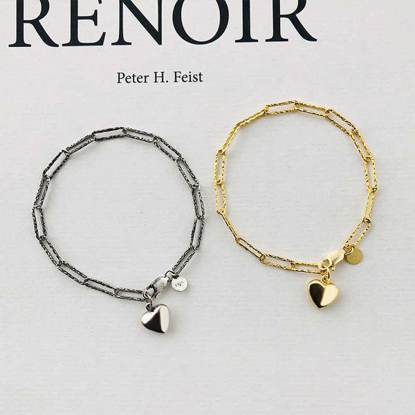 

beaded strands denean s925 sterling silver love pendant bracelet for women jewelry new korean fashion retro accessory gifts l221012, Black