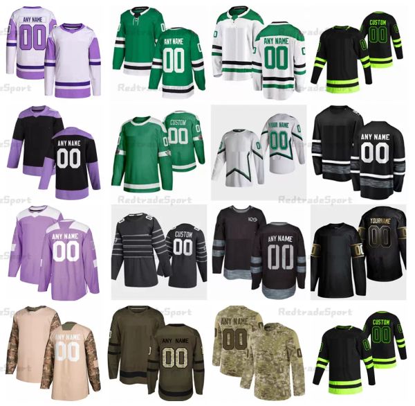 

custom 2021 reverse retro braden holtby lindell hockey jerseys ryan suter robertson khudobin pavelski oettinger glendening camo veterans day, Black;red