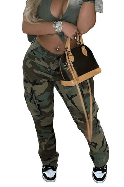 

women's 2022 pants style high waist straight tube multicolor camouflage overalls harem camp baggy cargo, Black;white