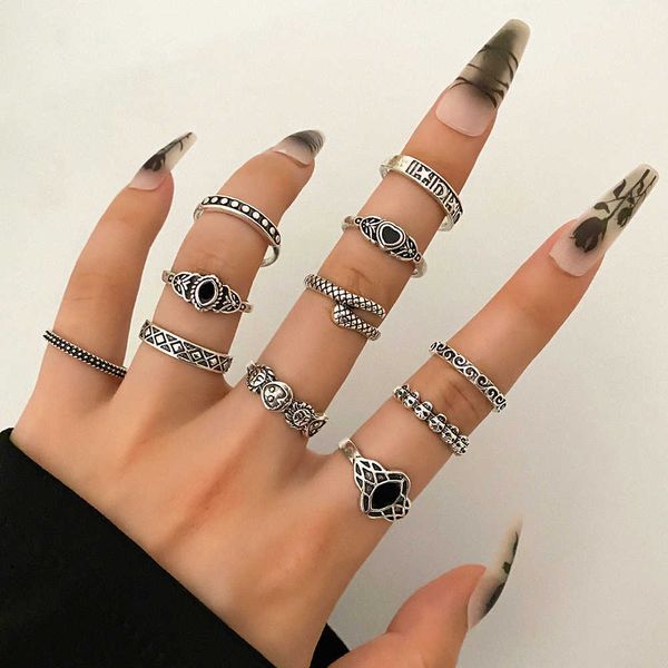 

cluster rings kisswife vintage silver color rings set for women heart snake skull finger rings gold color metal knuckle ring set punk jewelr, Golden;silver