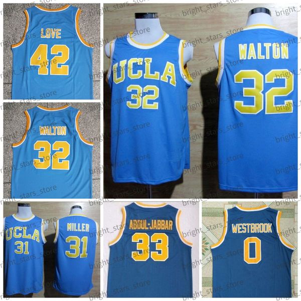 

college basketball jersey 32 bill walton 42 kevin love 0 russell westbrook 33 kareem abdul jabbar reggie miller 31 white blue ucla bruins ba, Black
