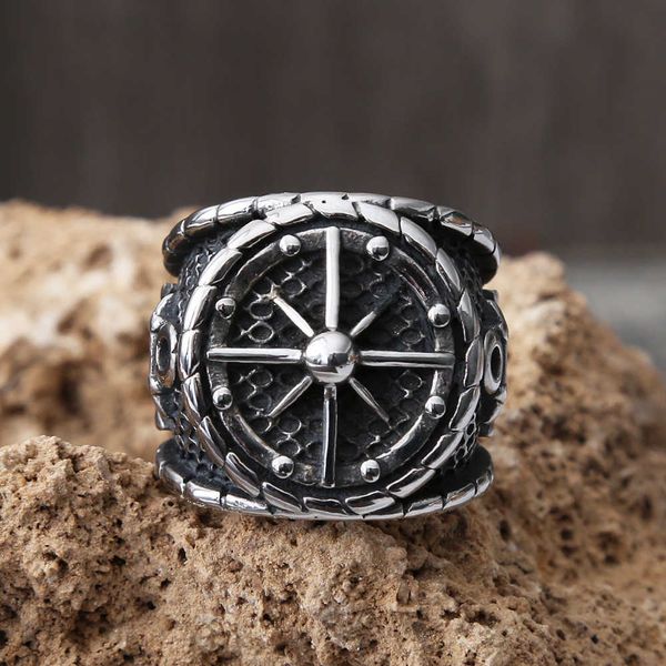 

cluster rings cool big viking compass ring for mens nordic street style stainless steel biker anchor rings retro sailor amulet jewelry gifts, Golden;silver