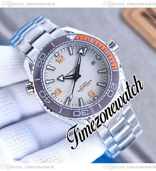 

43mm 600m miyota 8215 automatic mens watch orange ceramics bezel gray dial stick markers stainless steel bracelet 215.90.44.21.99.001 new wa, Slivery;brown