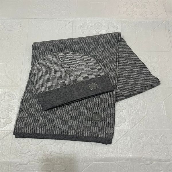 

2022 fashion spring classic grid summer knitted cashmere scarf hat set autumn female beanie skull caps, Blue;gray