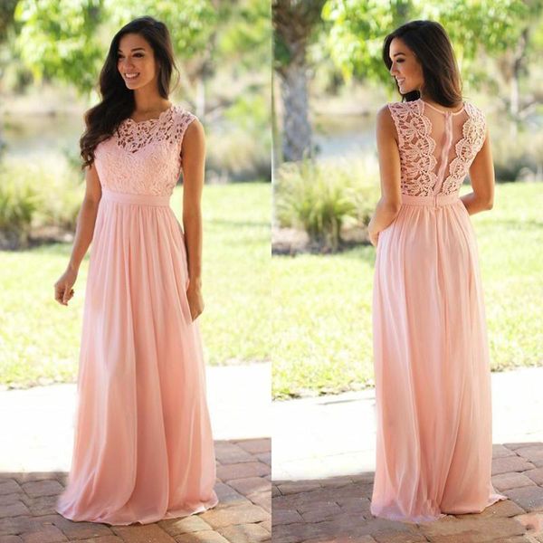 

long pink bridesmaid dresses lace chiffon skirt floor length fashion design party gowns vestido de festa de casamento, White;pink