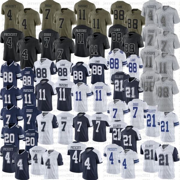

fans tees men women youth trevon diggs ceedee lamb football cowboyes micah parsons dak prescott ezekiel elliott pollard jersey stitched, Black