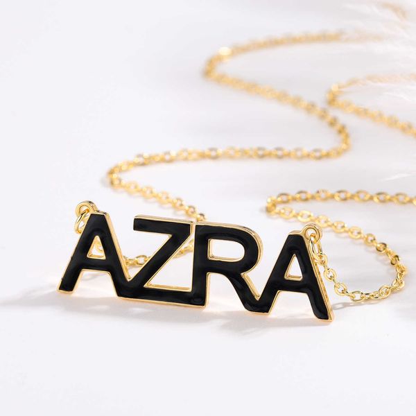

pendant necklaces personalized customized name necklaces stainless steel letter jewelry gold chain stone enamel necklace pendant for women g, Silver