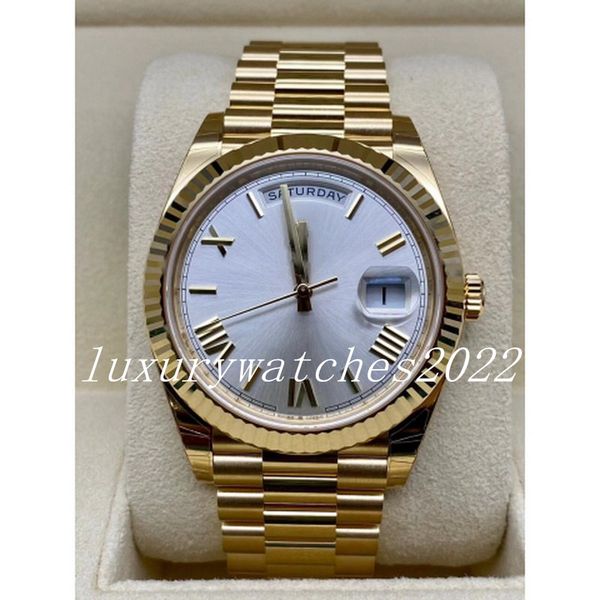 

2022 mens watch v5 version fluted bezel roman silver dial automatic mechanics 41mm self-winding sapphire glass montre de luxe wristwatch, Slivery;brown